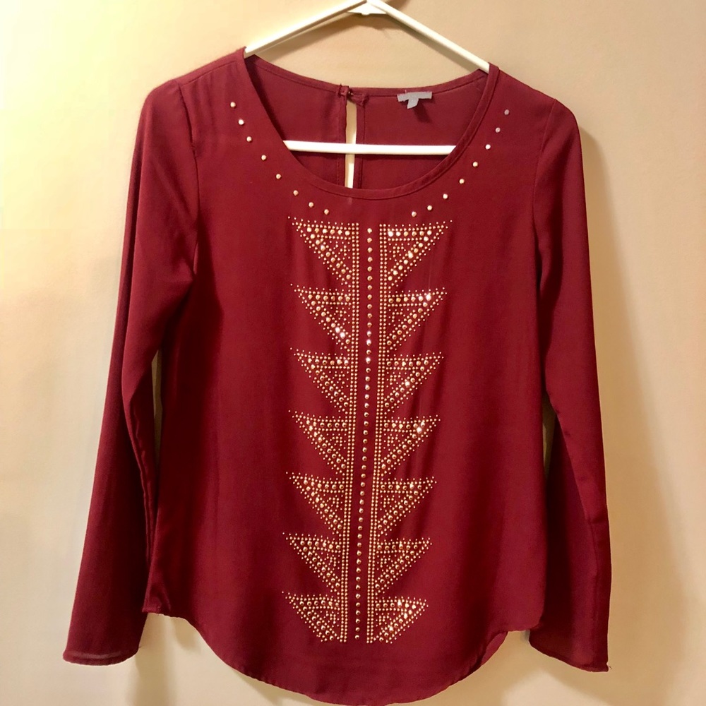 Burgundy Blouse Top with Sequins